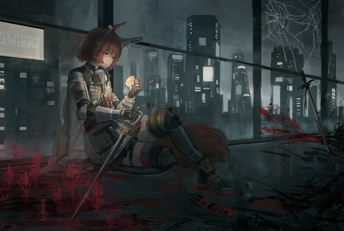 4K Arknights artwork of a knight with a sword