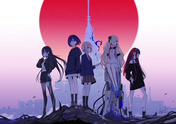 Virtual Youtuber KAF and friends in front of a tower
