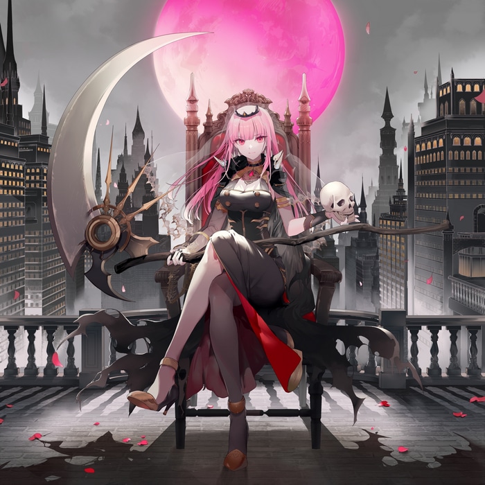 4K Mori Calliope with pink hair and eyes