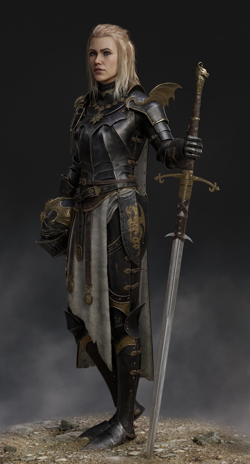 Fantasy knight with sword and helmet