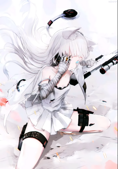 Cat girl with headphones and gun