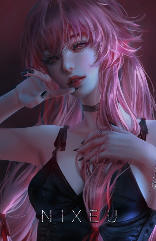 Nixeu with pink hair and black nails