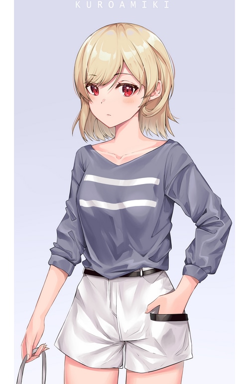 Anime girl with blonde hair and red eyes