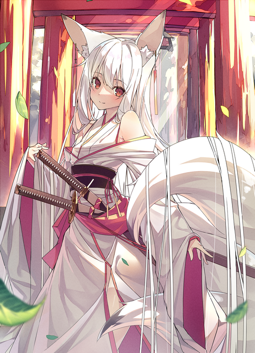 Fox girl with swords and red eyes