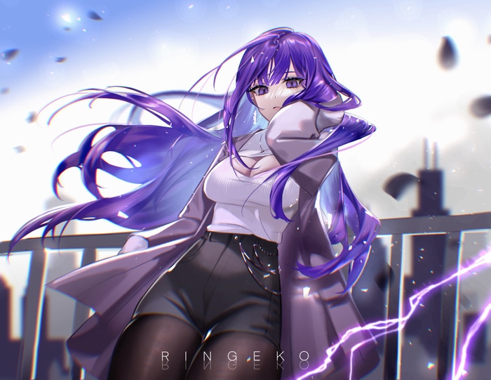 4K Raiden Shogun with purple hair and eyes