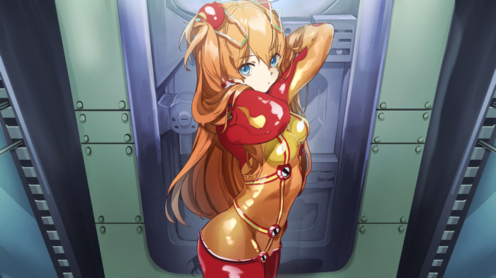 Asuka Langley Soryu in a red and yellow plugsuit