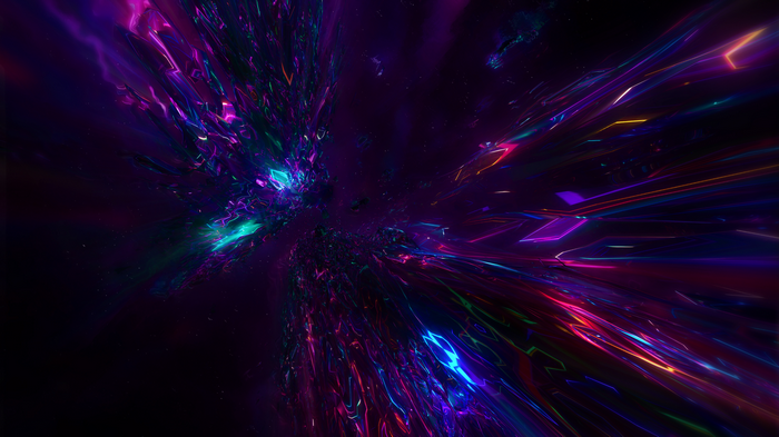 Abstract colorful geometric shapes in a dark void