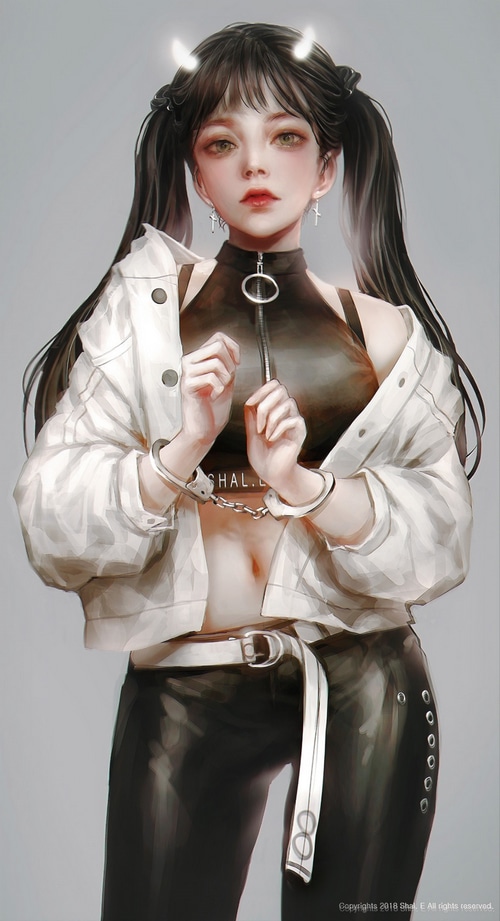 Fantasy girl with horns and handcuffs