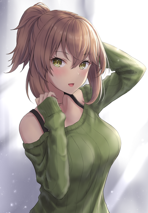 Mutsu from Kantai Collection in green sweater