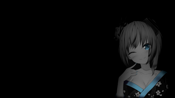 Anime girl with blue eyes and black kimono