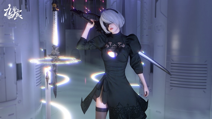 4K Nier: Automata 2B with blindfold and sword