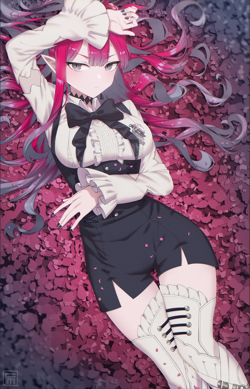 Baobhan Sith from Fate/Grand Order lying on pink petals