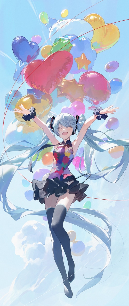 Hatsune Miku with colorful balloons