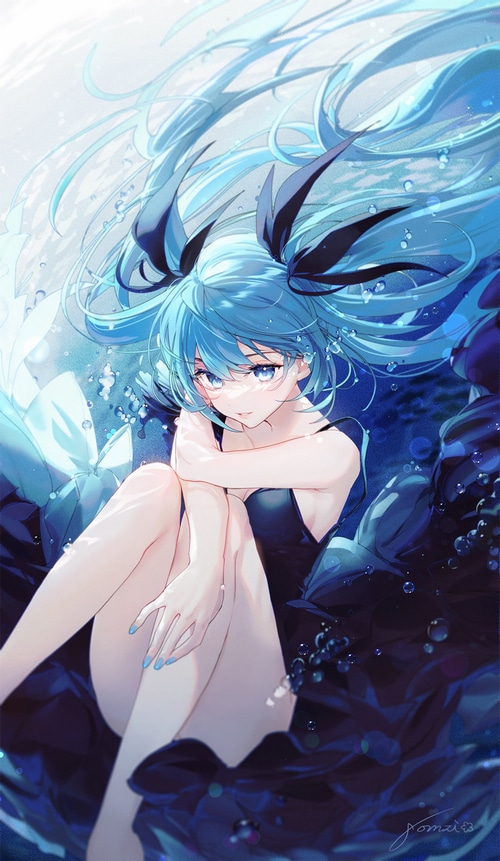 Hatsune Miku underwater artwork by Gomzi