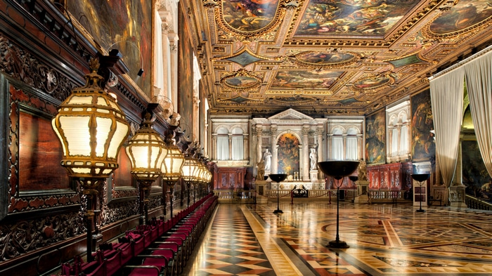 Interior of a grand hall in Venice, Italy