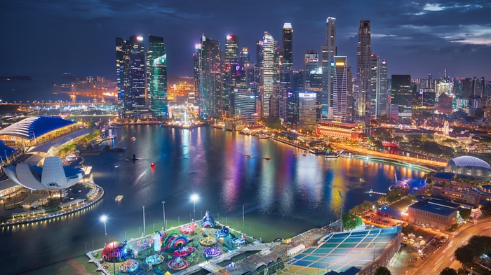 Singapore skyline at night with Marina Bay Sands