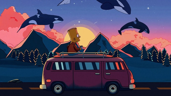 Bart Simpson and Orcas at Sunset