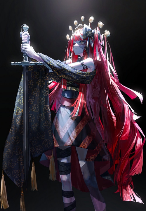 Anime girl with red hair holding a sword