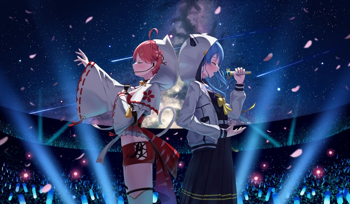 4K Sakura Miko and Hoshimachi Suisei on stage