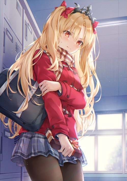 Ereshkigal from Fate/Grand Order holding a gift