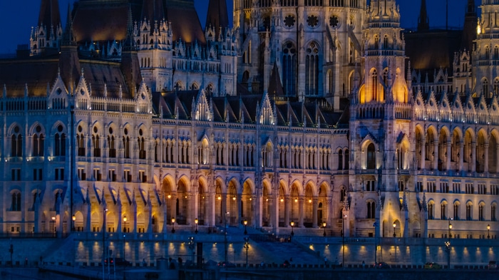 Hungarian Parliament Building in Budapest at Night