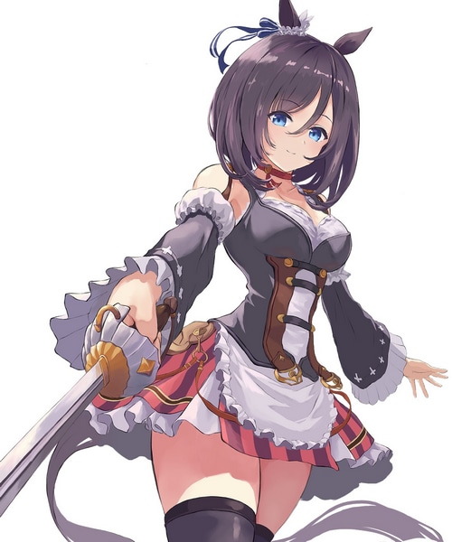 Eishin Flash from Uma Musume Pretty Derby holding a sword