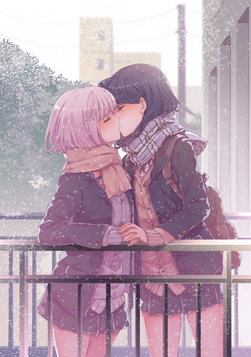 SSSS.GRIDMAN: Rikka and Akane Kissing in Snow