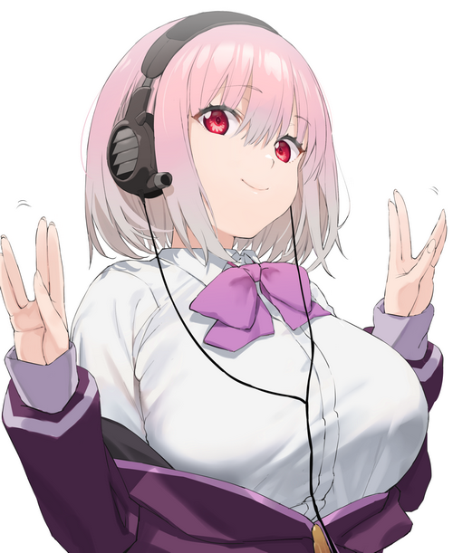 Shinjou Akane with Headphones and Purple Hair