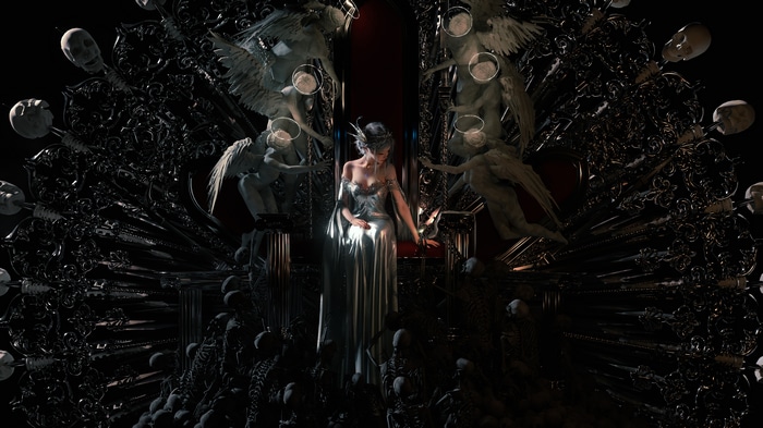 4K WLOP Queen on Throne with Angels and Skulls