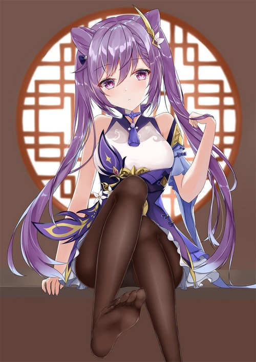 Keqing from Genshin Impact wearing pantyhose