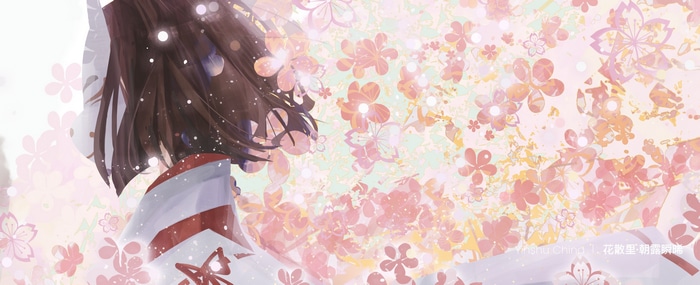 Genshin Impact fan art with kimono and cherry blossoms