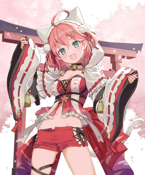 Sakura Miko fan art with torii gate and cherry blossoms