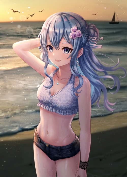 Hoshimachi Suisei in a bikini at the beach