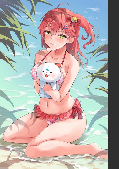 Sakura Miko in a Bikini Holding a Plush Toy