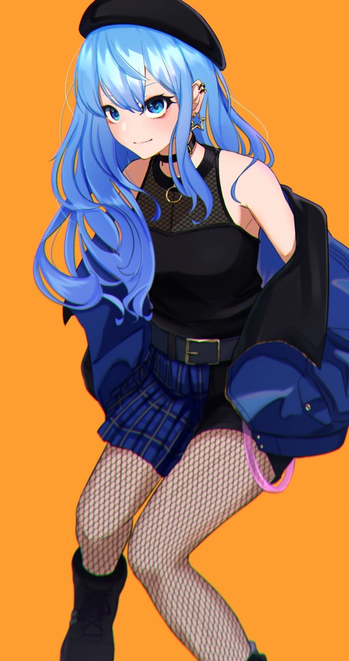Hoshimachi Suisei in blue hair and punk outfit