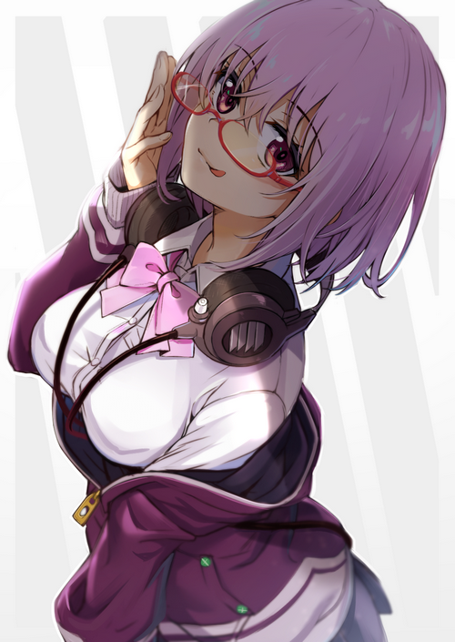 Shinjou Akane from SSSS.GRIDMAN with purple hair and headphones