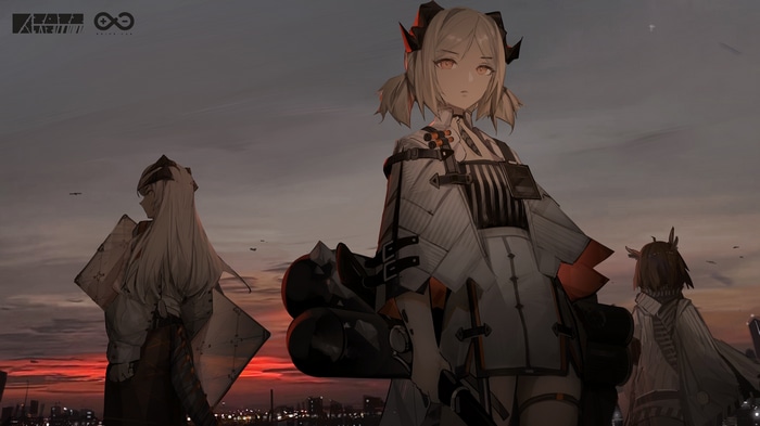 4K Arknights characters at sunset