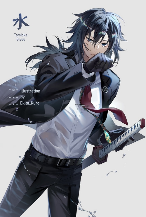 Tomioka Giyu in a Suit with a Katana