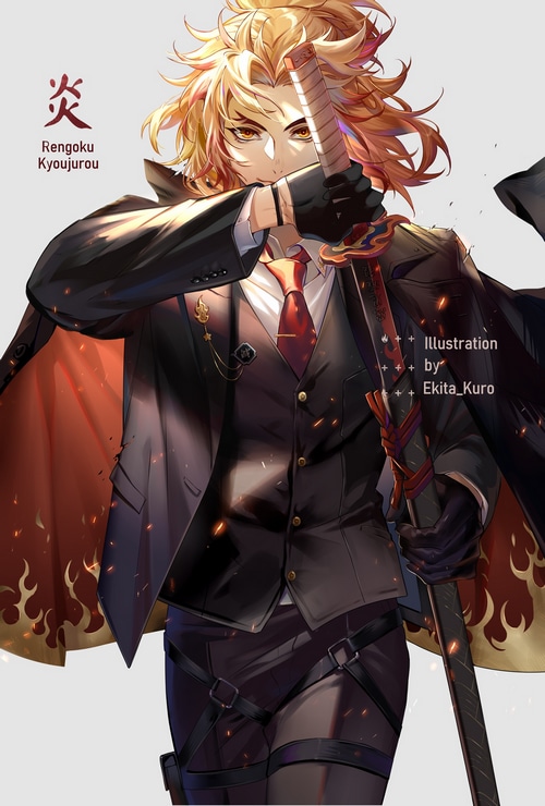 Rengoku Kyoujurou in a Suit with Sword