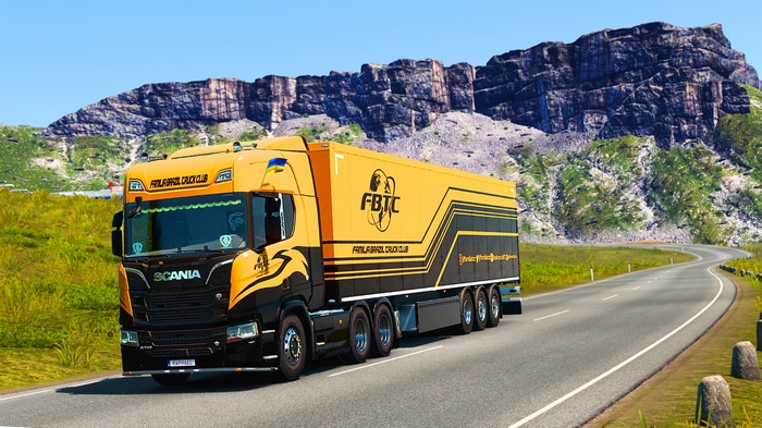 Scania Truck with FBTC livery on a mountain road