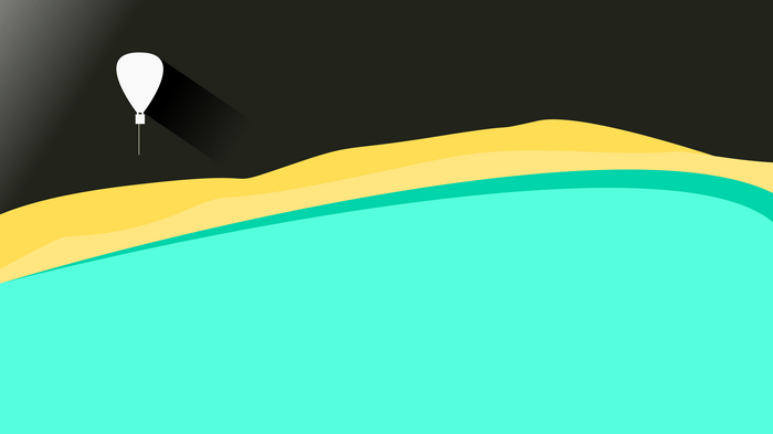 White hot air balloon over abstract landscape