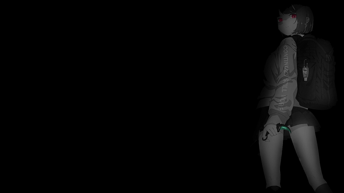 Girl with Karambit and backpack on dark background