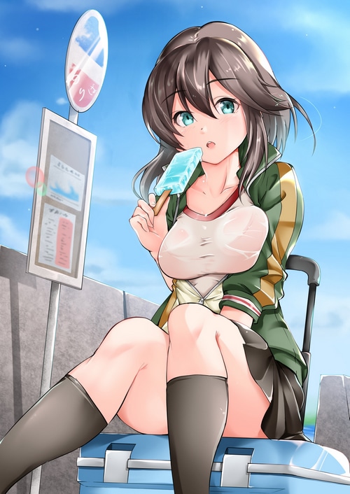 Hayasui from Kantai Collection eating a popsicle