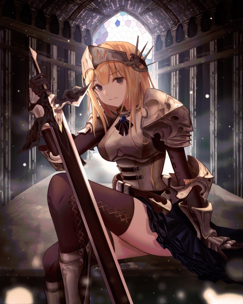 4K blonde knight with sword and armor