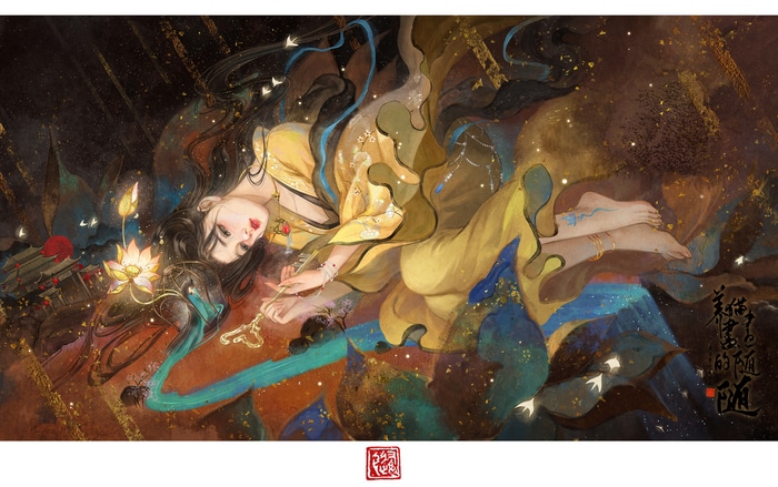 Fantasy art of a woman in yellow clothing