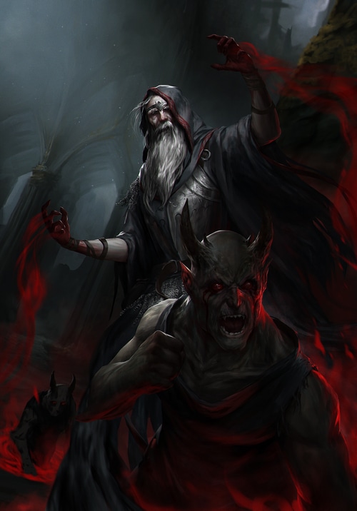 Wizard and demon with red magic