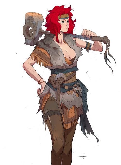 Fantasy warrior woman with a hammer by Tooth Wu