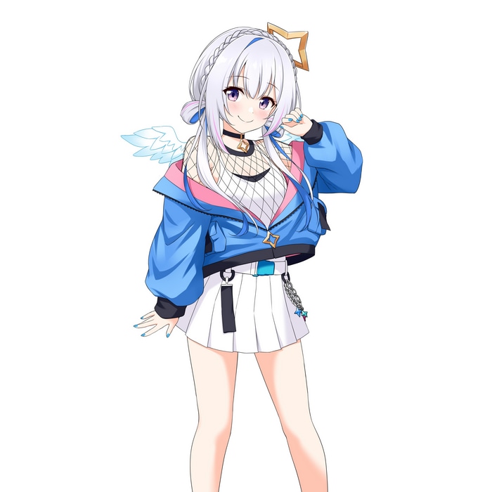 Anime girl with white hair and blue jacket
