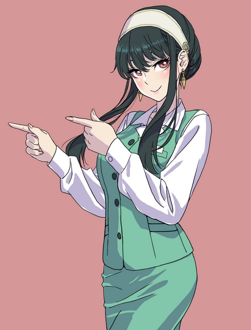 Yor Forger from Spy x Family pointing