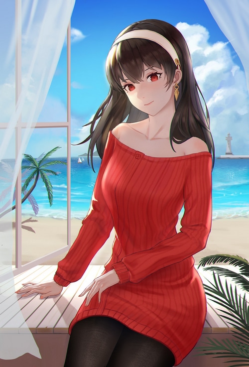 Yor Forger from Spy x Family by the beach